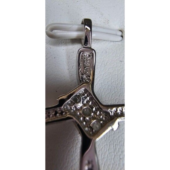 925 Sterling Silver and Real Diamond Accented Cross Pendant 1.25"L - Picture 10 of 10